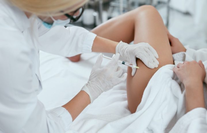 Cellulite Treatment. Doctor Doing Mesotherapy Injections On Hips, Anti-cellulite Injecting Therapy. High Resolution